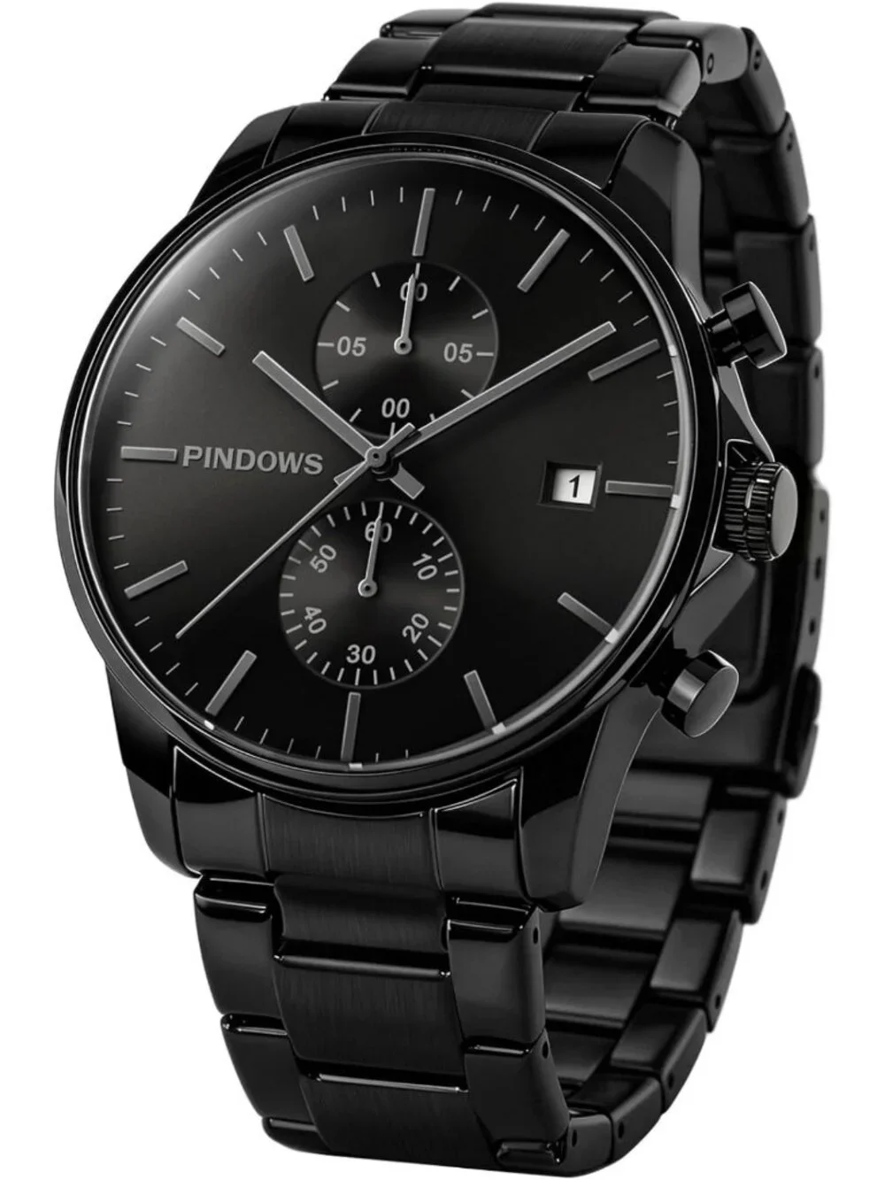 Sleek Black Minimalist Men's Watch, Stainless Steel Chronograph with Date